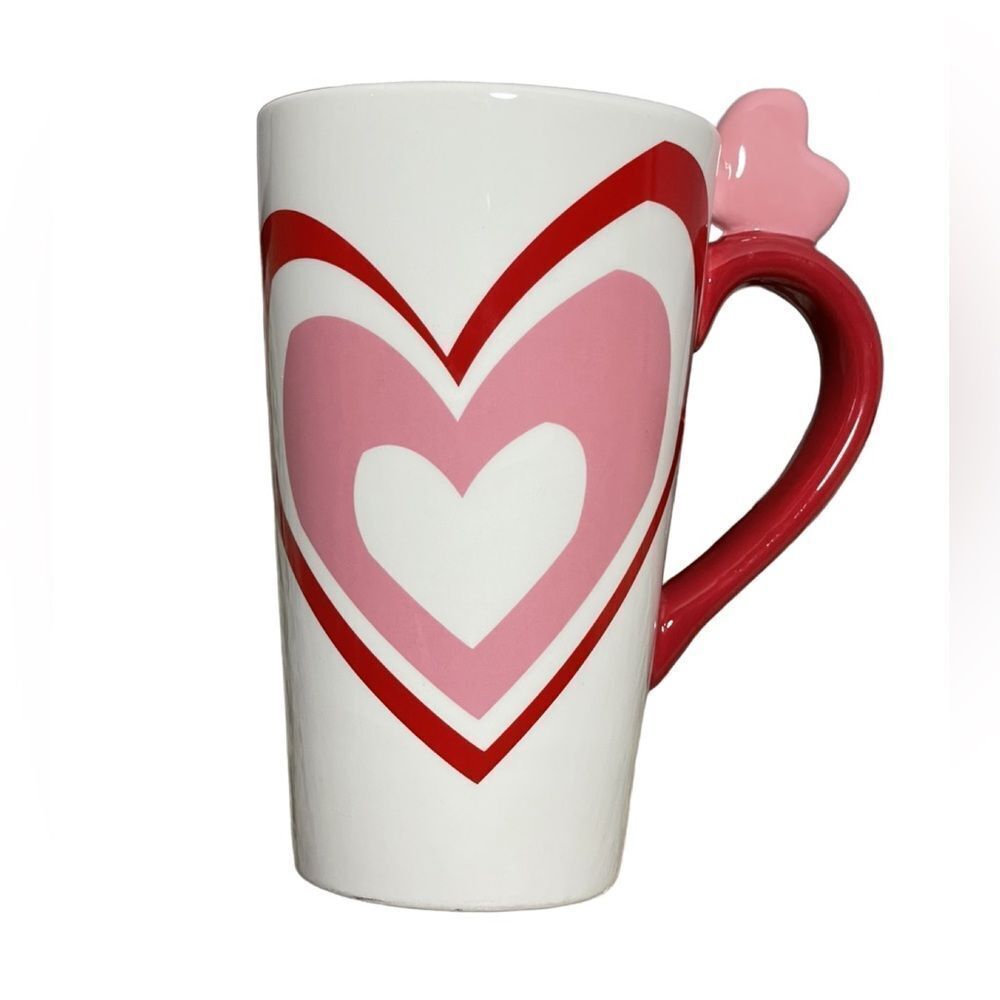 2011 Target Valentine’s Day Ceramic Coffee Mug with Red and Pink Hearts (6”H)